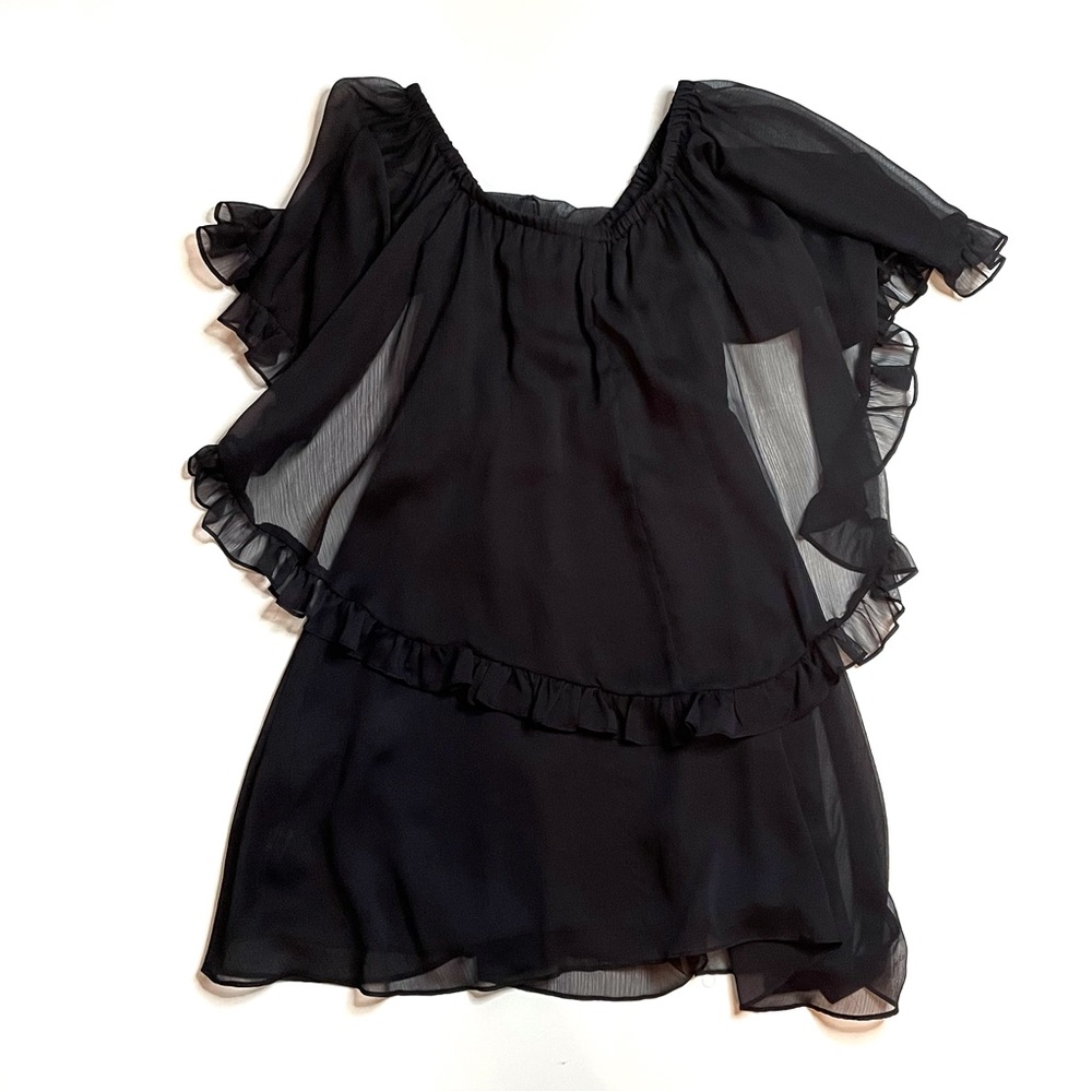 Free People Navy Solid Babydoll Ruffle Woven Off The Shoulder Mini Dress - Picture 3 of 8